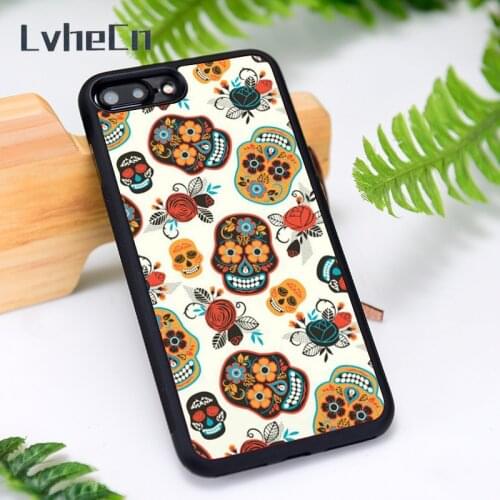 LvheCn Silicone Rubber Phone Case Cover for iPhone 6 6S 7 8 Plus X XS XR 11 12 Mini Pro Max Yellow Sugar Skull Pattern