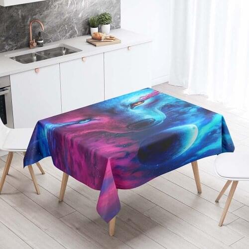 Tablecloth On Rectangluar Table 3D Printing Wolf Animal Pattern Table Linen Vivid Print Fabic Decor for home and kitchen
