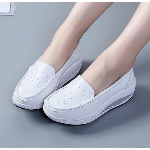 Women Platform Loafers Ladies Shoes summer Genuine Leather Breathable sandals Shoes Woman Autumn Slip On Casual Women Shoes