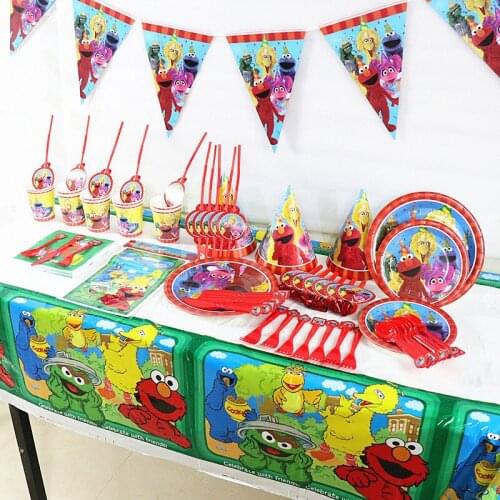Sesame Street Birthday Party Decorations Childrens Party Tableware Set Disposable Paper Plates Paper Cups Theme Arrangement