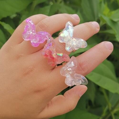 Lost Lady Fashion Multicolor Transparent Butterfly Resin Rings Statement Cute Rings for Women Girls Party Jewelry Accessories