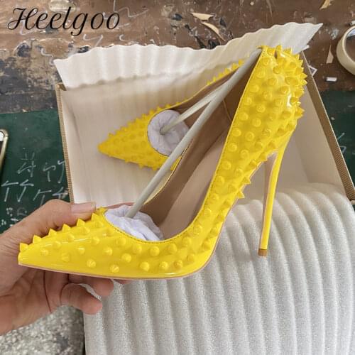 Heelgoo Yellow Women Sexy Spikes Pointy Toe High Heel Club Party Shoes Designer Classic Stiletto Pumps 8cm 10cm 12cm Customize