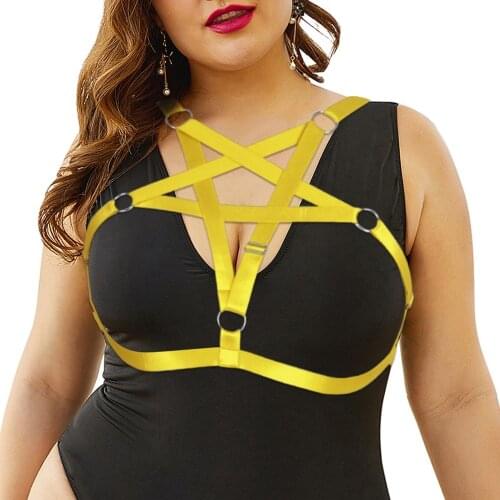 Pentagram Busty Women Body Harness Plus Size Lingerie Tops Cage Bra Elastic Bondage Adjust Suspender Belt Garter Pole Dance Rave