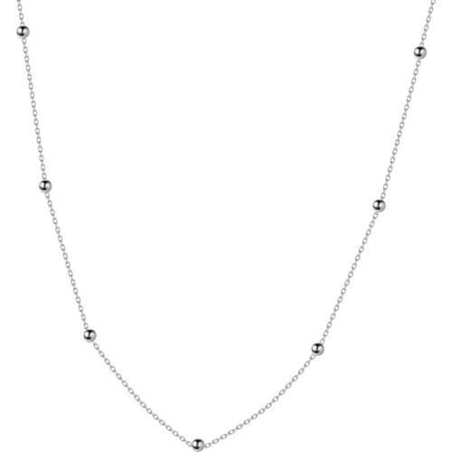 Simple Bohemia Glossy Bead Chain Necklace Women Female 925 Sterling Silver Necklace Ladies Short Choker Necklace Collier Gift