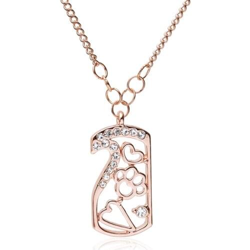 Fashion Trend Animal Paw Prints Rose Gold Color For Women Pendant Necklace Zinc Alloy Zircon Jewelry Best Gift For Daughter Girl