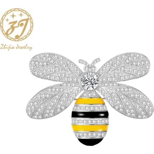 Zhijia gold silver color cute animal bee pins brooches for women men crystal rhinestone brooches gifts