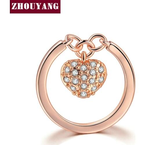 ZHOUYANG Rings For Women Active Sweet Heart Shape Pendant Cubic Zirconia Rose Gold Color Fashion Jewelry Christmax Gift R279