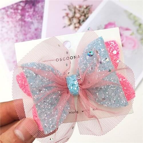 1PCS Lovely Yarn Leather Glitter 3.2 Inch Bow Elastic Hair Bands Hairpins Dance Party Korean Hair Accessories For Baby Girl 2021