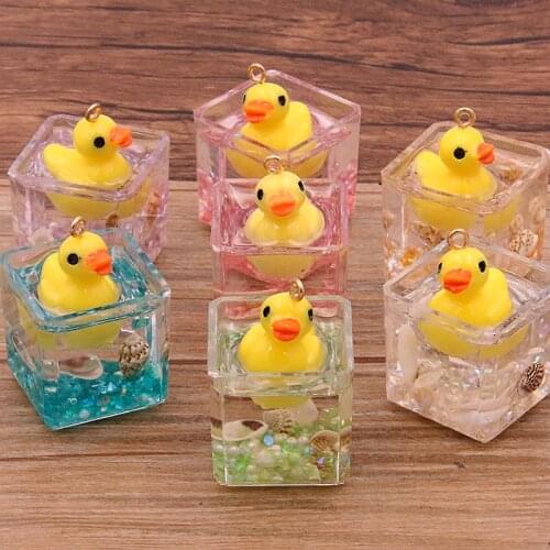 2Pcs 6 Color Mixed Resin Pearl Shell Swimming Pool Pendant Charms Yellow Duck Earring Key Chains Accessory DIY Jewelry Making