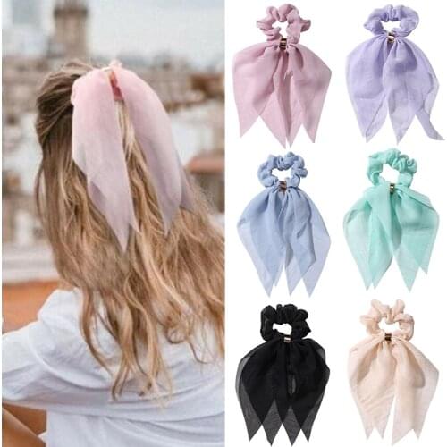 2021 Korean Candy Color Gauze Hair Scrunchies For Women Girls Pink Bow Knot Ponytail Holder Hairbands Hair Ties Hair Accessories