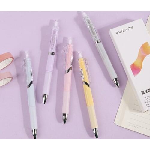 5Pcs/Box BEIFA Morandi Color Gel Pens 0.5MM Black Ink Kawaii boligrafos For School Pen Writing Tools Replace Black/Blue/Red Rod
