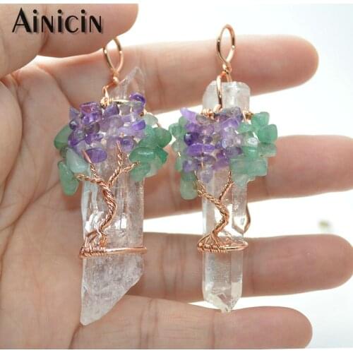 5pcs Rock Crystal Pillar With Green Aventurine Purple Stone Wrist Tree of Life Big Size Pendant Fashion Women Jewelry