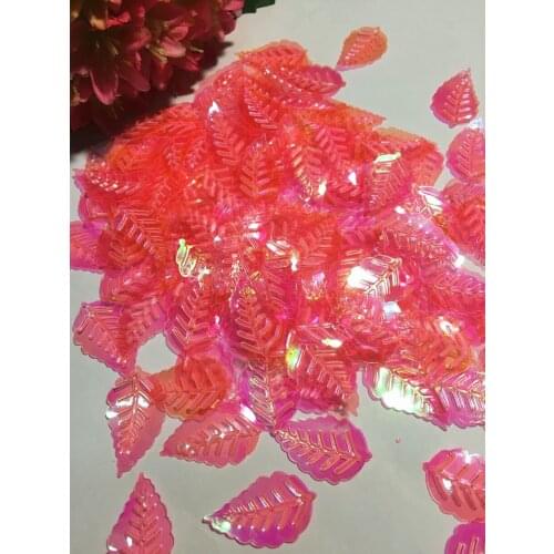 50g/lot Leaf Sequins 13*24mm PVC Sewing Crafts DIY Paillette Garment Accessory Leaves With 2 Holes Transparent Hot Pink