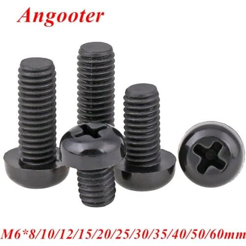 50pcs GB818 M6*8/10/12/15/20/25/30/40/50mm Black Nylon Round Head Screw Pan Phillips head Machine Screws Bolts with M6 Hex Nut