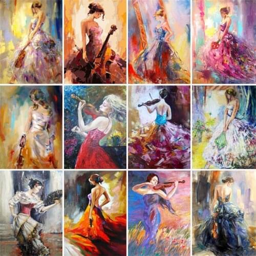 5D DIY Diamond Painting Violin Woman Cross Stitch Kit Full Drill Embroidery Mosaic Art Picture of Rhinestones Home Decor Gift