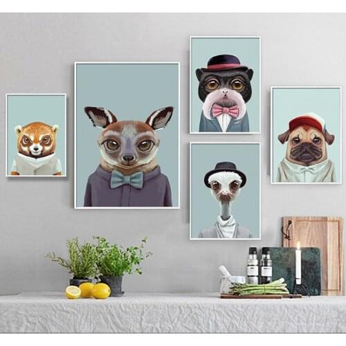 No frame big eye cat dog cute little fresh water animals canvas printings oil painting printed on canvas kid room decoration