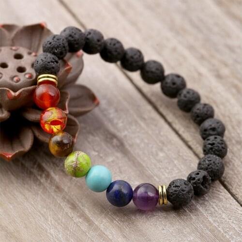 7 Chakra Bracelets Natural Lava Stone Yoga Friendship Bracelet for Women Fashion Jewelry Healing Balance Chakra Colors