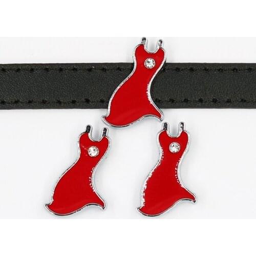 Red Women Dress 10mm Slide Charms Beads Enamel Alloy DIY Accessories Handmade Jewelry For 10mm Bracelets Key Chains Pet Collar
