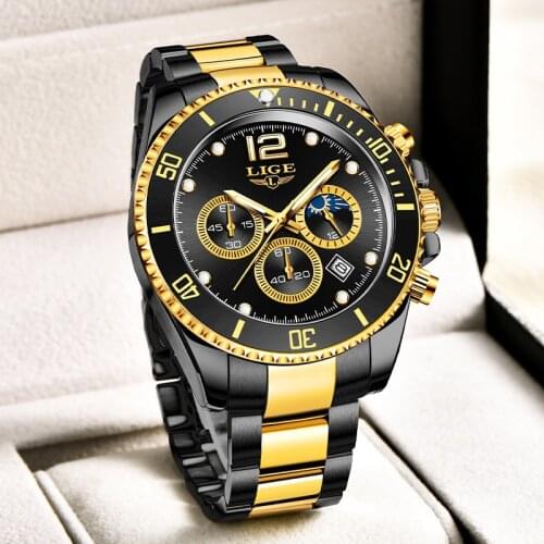 2021 LIGE Mens Watches Fashion Business Waterproof Quartz Wrist Watch for Men Top Brand Luxury Stainless Steel Sport Clock Male