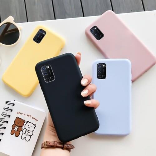 For OPPO A72 4G Case Colorful Silicone Case Macaron Colors Candy Soft TPU Simple Black Casing Phone Back Cover