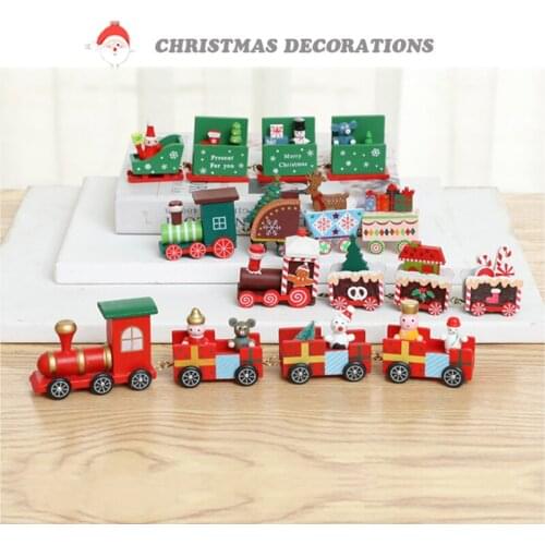 6pcs Kids Christmas Toy Mini Wooden Train Family Home Decor New Year Gift for Children Baby Montessori Wooden Car Vehicle Toy