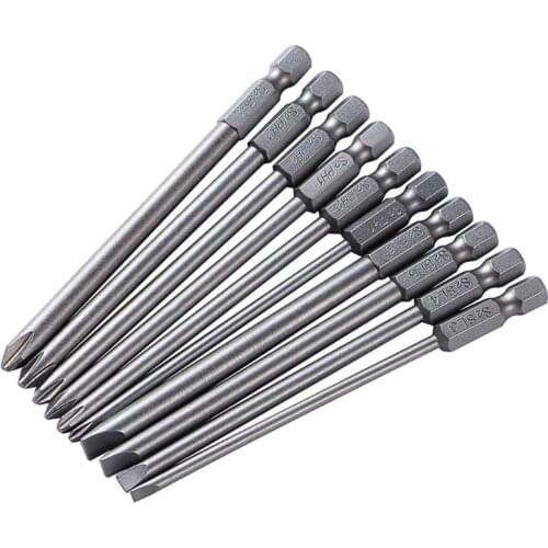 GTBL 10Pcs/Set 100Mm Alloy Steel S2 Slotted Phillips Screwdriver Bits Straight Cross Head Batches Screwdriver Set