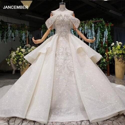 HTL988 Sweetheart Crystal Princess Wedding Dresses 2020 Off The Shoulder Beading Royal Train Ball Gowns