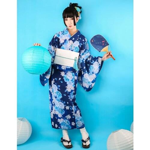 Women Japanese Traditional Kimono with Obi Vintage Female Evening Kimono Dress Japan Kimono Flower Yukata Bathrobes