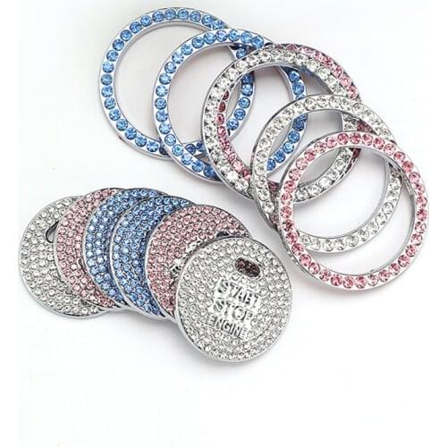40mm/1.57" Cars One-Key Engine Start Stop Ignition Push Button Switch Cover Decorative Rhinestone Diamond Crystal Ring Car Parts