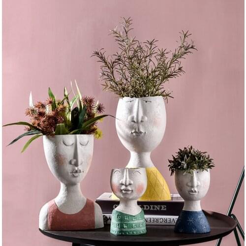 Creative Art Portrait Flower Pot Vase Sculpture Resin Human Face Family Flower Pot Garden Storage Flower Arrangement Home Decors
