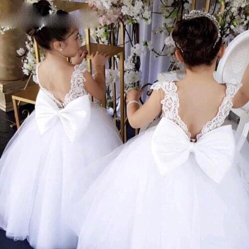 Custom Made Cheap White A Line Lace Top Tulle Junior Girls Wedding Bridal Long Flower Girl Dresses With Sash
