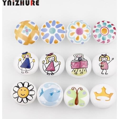 Hot Top Cute Child Nordic Ceramic Single Round Knobs Wardrobe Kitchen Garden Door Handle Modern Cabinet Handle With Screw 1PC