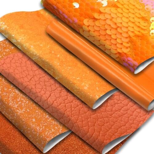 Orange Color Series Faux Leather Sheets Shimmery Solid Color Synthetic Leather Fabric Lychee Pattern for Earrings Bows Crafts