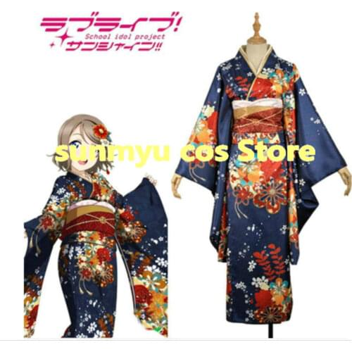 LoveLive!Sunshine!!Aqours! Watanabe You New Year Kimono Cosplay Costume,Custom Size Halloween Wholesale