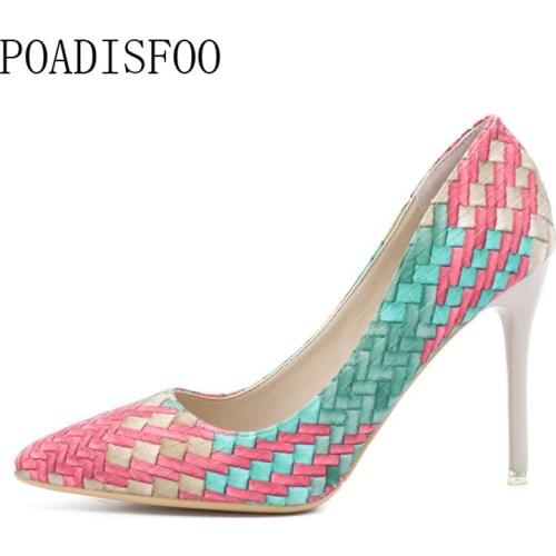 LTARTA Pumps Woman Shoes spring autumn new national wind retro plaid heels pointed fine with single shoes women .XXXY-F-168