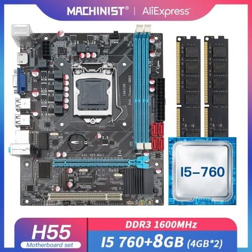MACHINIST H55 Motherboard LGA 1156 set kit with Intel core i5 760 processor CPU and 8GB(2*4GB) DDR3 Memory RAM