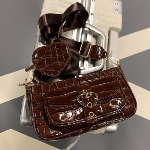 Alligator Pattern Small Shoulder Bags For Women PU Leather Crossbody Bags Fashion Handbag Ladies Comes With A Little Heart Purse