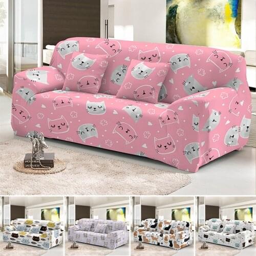 Cartoon Cat Couch Cover Slip-Resistant Combination Stretch Sofa Covers For Living Room 1/2/3/4 Seaters Slipcover