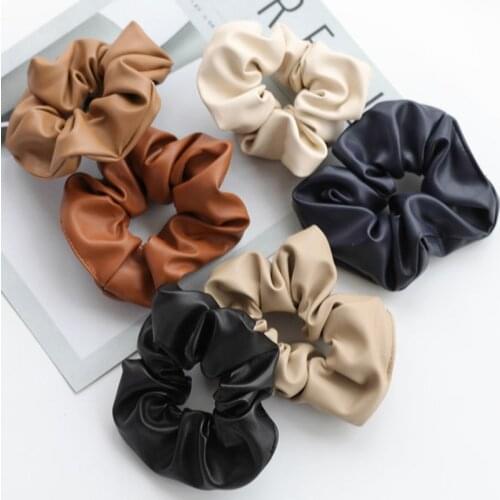 3 PC set Pu Leather Big Size Elastic Scrunchies Hair Ties Hairband Ponytail Holder Headbands Hair Accessories Headwear