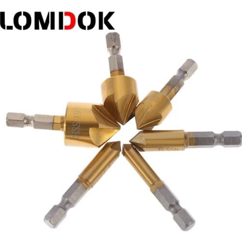 LOMDOK 6pc Chamfer Countersink Set Chamferring Tool 1/4 Inch Hexagonal Shank Five Edge Five Blade tools herramientas ferramentas