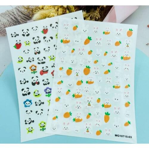 Japanese Style Fashion Hot Selling Thin Traceless Nail Stickers Cute Pandas Rabbits Carrots Dry Nail Decals Nail Art Manicure