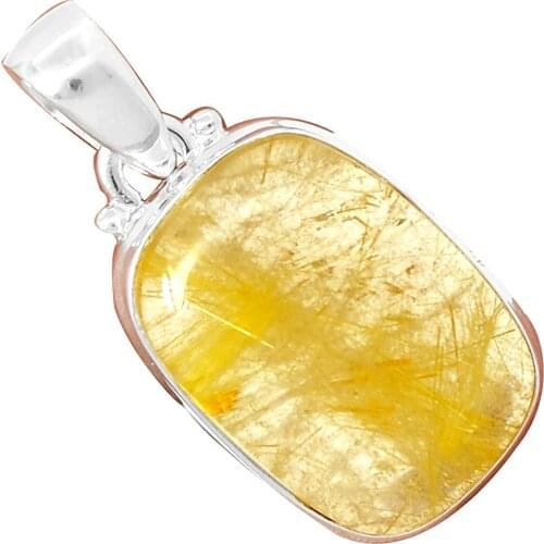 Nature Golden Rutile Pendant 925 Sterling Silver, 37 mm, MHBAP5302
