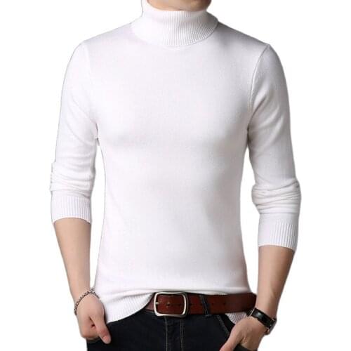 New Casual Solid Color Winter Autumn Mens Ribbed Slim Fit Knitted Pullover Turtleneck Thick Warm Sweater