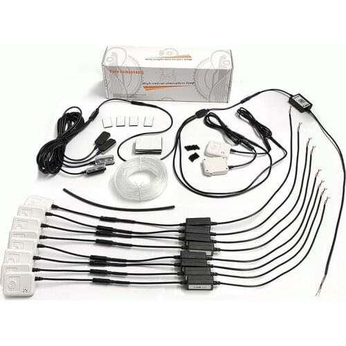 I In 10 NO Threading Ambient Light Car Atmosphere Light Lamp APP Control 64 Colors Optic Fiber Band W/Foot light