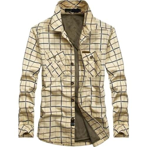 New Brand New Fashion Mens Fleece Shirts Casual Plaid Shirt Long Sleeve Cotton Male Tops Autumn Winter