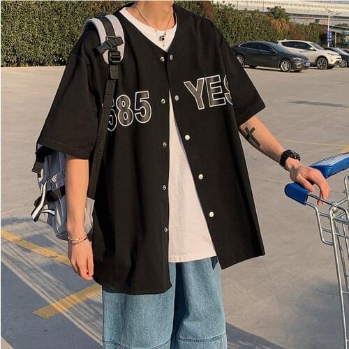 Short Sleeve Shirt Mens Baseball Uniform Summer Oversize Loose Japanese Classic Printed Digital Tops Fashion Coat Male Clothes