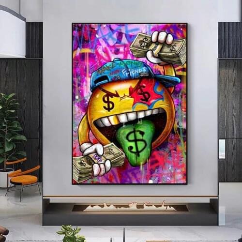 Modern Make Money Artwork Graffiti Dollars Tongue Paintings on Canvas Wall Art Painting Pictures for Living Room Home Decoration