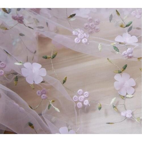 Applique Fabrics Elegance 3D Flower Embroidered Tulle Lace Fabric French Chiffon Lace DIY dress skirt Clothing Fabric 1yard