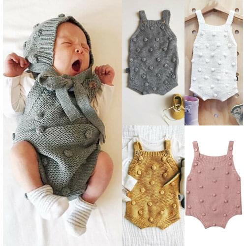 Newborn Baby Boy Girl Sleeveless Knitting Bodysuit Solid Color Button Jumpsuit Warm Clothes