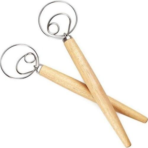 Dough Whisk Bread Making Wire Mixer Multifunctional Pastry Baking Wooden Handle Stainless Steel Blending Bowl Contoured Tool
